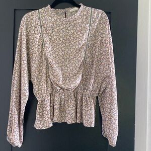 Cute Women's Sienna Sky Floral Long Sleeve blouse Top Sz M